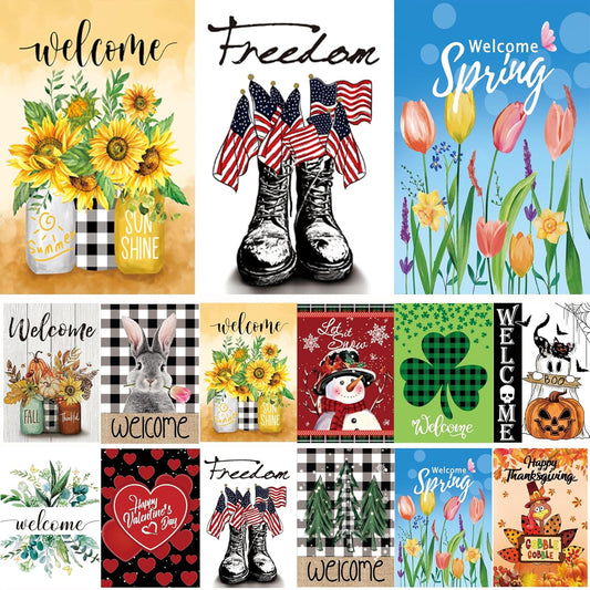 Seasonal Garden Flags by [Brand Name] - Set of 12 Double-Sided 12 x 18 Inch Yard Flags for All Seasons