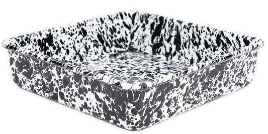 Crow Canyon Home Enamelware Square Brownie Pan, 9 inch, Black/White Splatter