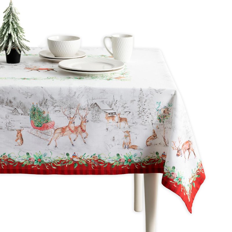 Maison d' Hermine Table Cloth Square Table 100% Cotton 54 x 54 Inches Fall Tablecloth Reusable Everyday Use for Thanksgiving Christmas Decorations Dining Farmhouse Party (Christmas Tradition)