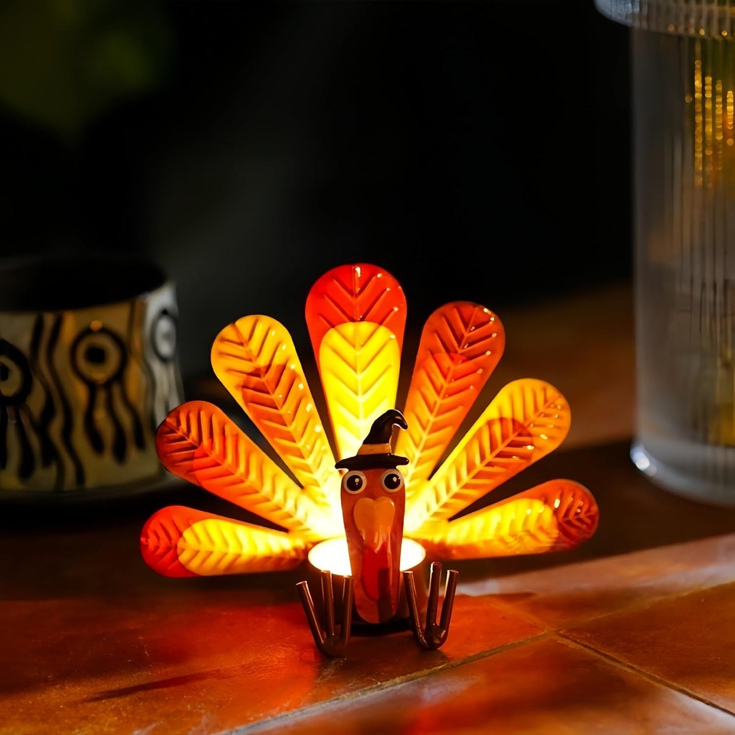 Skiennix 6-Pack Metal Turkey Tealight Candle Holders - Perfect for Thanksgiving Table Decor