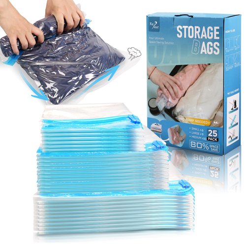 Compression Bags for Travel - Travel Essentials - 25 Pack Space Saver Bags - No Vacuum Needed - Compression Packing Bags for Cruise Accessories