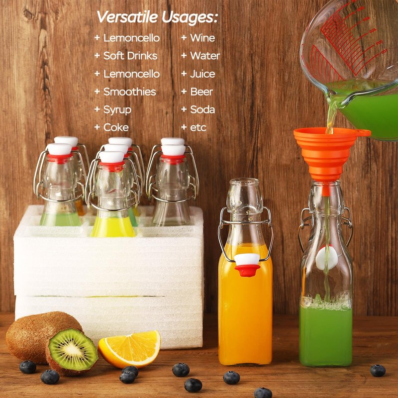 VSWINGBO 6 pack 8oz flip top glass bottles,swing top glass bottles 8 oz with lid for Home Brewing,2nd Fermentation,Kombucha,Kefir,Vanilla Extract,Juice,Tea,Beverages,Soda,Oils,Vinegar,Limoncello