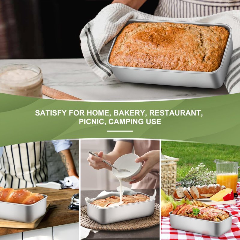 P&P CHEF Loaf Pan Set, 9 x 5 Inch Bread Pans, Stainless Steel Loaf Toast Baking Pans For Bread Meatloaf Lasagna Cake, Healthy & Non Toxic, Oven Safe& Easy Clean, (Silver, 2Pcs)