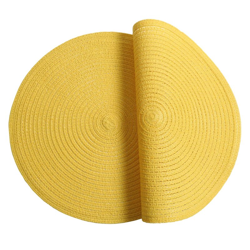 SHACOS Round Braided Placemats Set of 4 Washable Kitchen Table Place Mats Doilies Table Mats for Home Wedding Party Dining Table Decor (Yellow, 4)