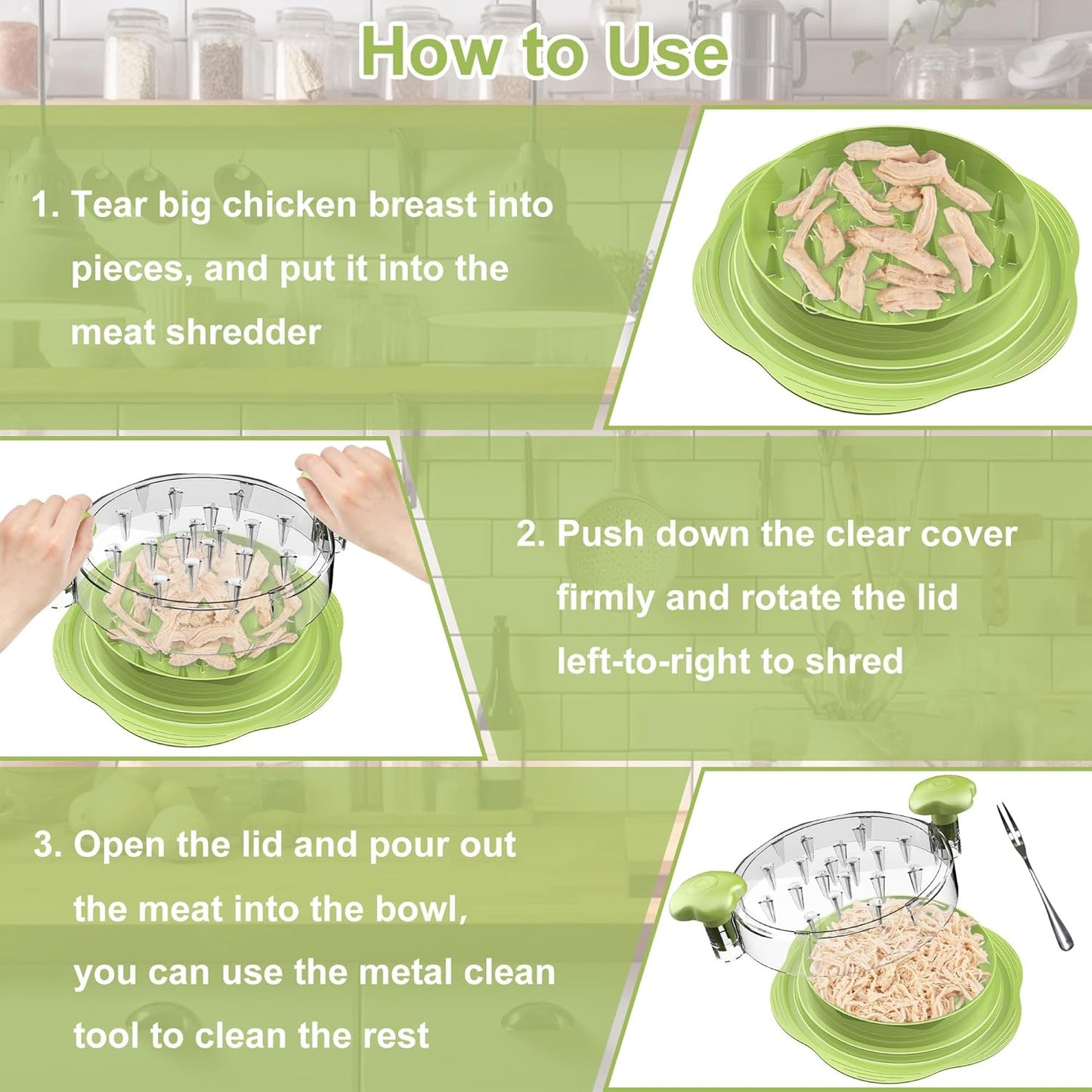 SURETIVIAN Chicken Shredder - Ergonomic Large Meat Shredder Tool with Brush & Fork | BPA-Free, Anti-Slip Handle