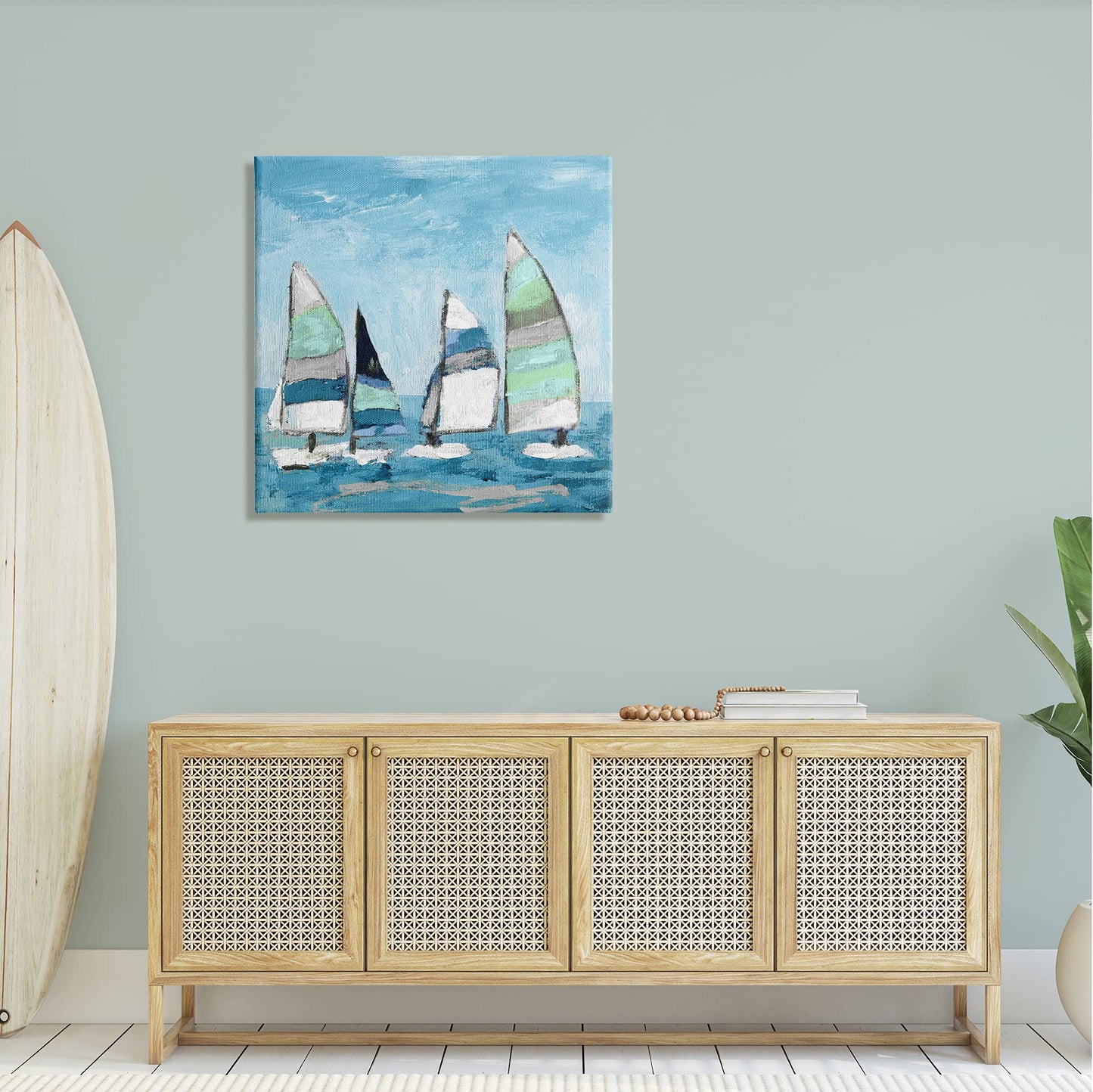 Stupell Industries Floating Striped Sailboats Clear Blue Sky Painting Canvas Wall Art, Design By Katrina Craven