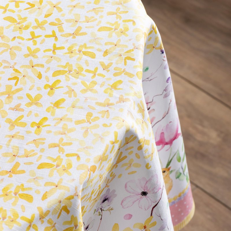 Maison d' Hermine Table Cloth Round Table 100% Cotton 63 Round Inches Tablecloth Reusable Decorative for Dining Kitchen Room Farmhouse Home Gifts for Mothers Day Spring Summer - Easter Zest
