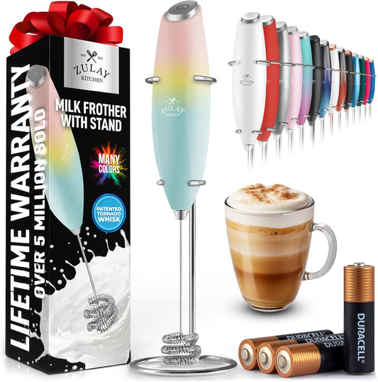 Zulay Kitchen Tornado Triple Whisk Milk Frother - Handheld Foam Maker for Coffee, Lattes & Matcha - Includes 4 Duracell Batteries