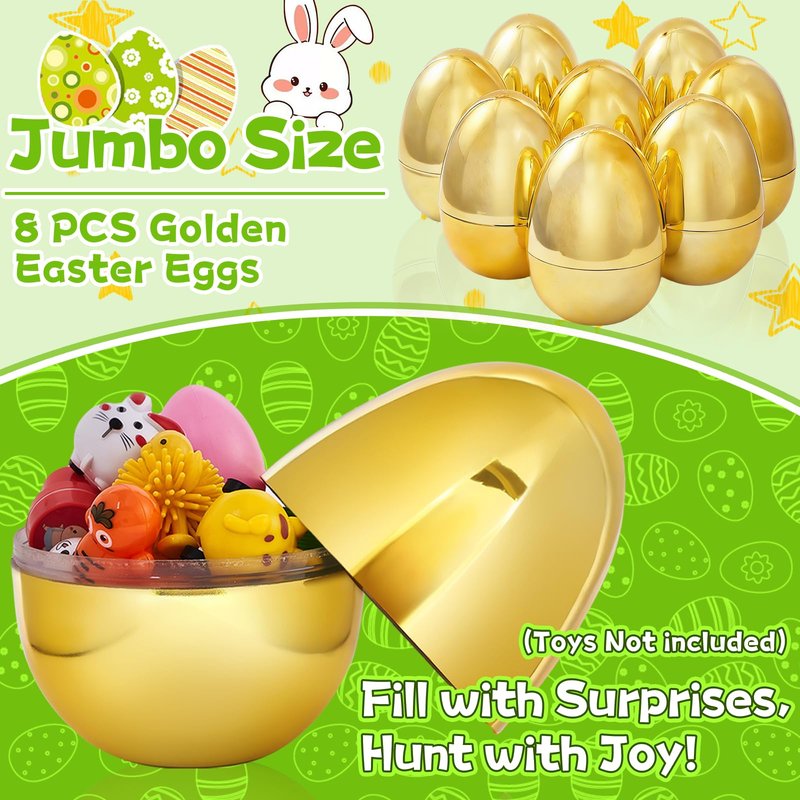 Digwry 50 Pcs Golden Easter Eggs Plastic, 2.3" Fillable Shiny Gold Metallic Plastic Easter Eggs Empty for Easter Hunt,Party Favor,Basket Stuffers Fillers,Classroom Prize