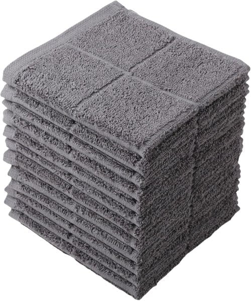 Glynniss Dishcloths - Highly Absorbent 100% Cotton Kitchen Dish Rags | 12-Pack Gray Cleaning Cloths