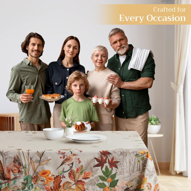 Maison d' Hermine Table Cloth Square Table 100% Cotton 60 x 60 Inches Fall Tablecloth Reusable Everyday Use for Thanksgiving Christmas Decorations Dining Farmhouse Party (Recolte)