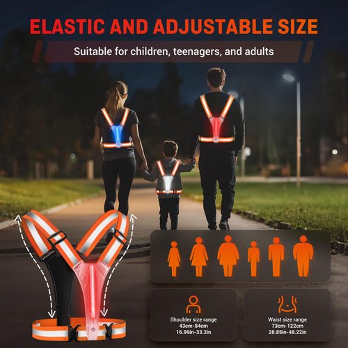 HENMI LED Reflective Running Vest,Rechargeable Running Gear,3 Lighting Modes and 5 Lights Colors Reflective Vest for Running Cycling Walking(Orange)