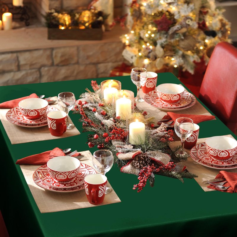 sancua Rectangle Tablecloth - 60 x 84 Inch - Stain and Wrinkle Resistant Washable Polyester Table Cloth, Decorative Fabric Table Cover for Dining Tables, Buffet Parties and Christmas, Hunter Green