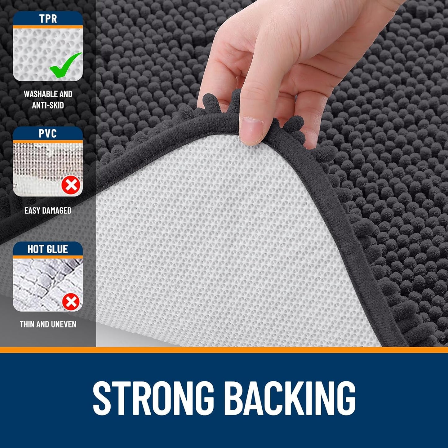 OLANLY U-Shaped Toilet Rugs - Extra Soft, Absorbent Chenille | 24x20, Dark Grey, Non-Slip & Machine Washable