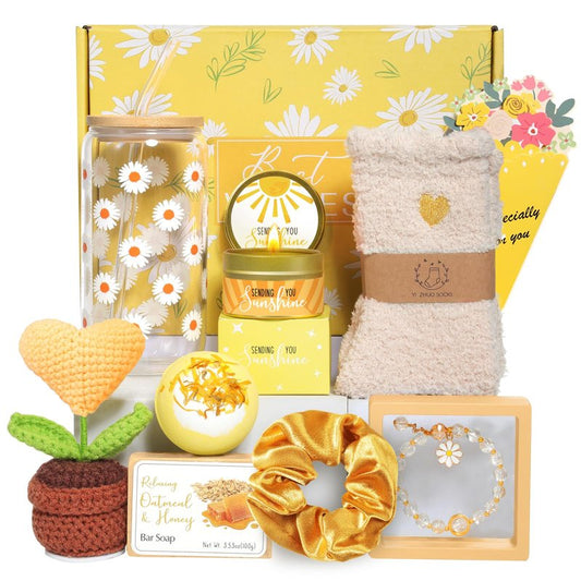 Birthday Gifts for Women, Mothers Day Gift Baskets for Women, Best Friend Friendship Gifts, Get Well Soon Inspirational Gift Set Box for Woman Her Teen Girl Sister Friendship w 18oz Daisy Cup