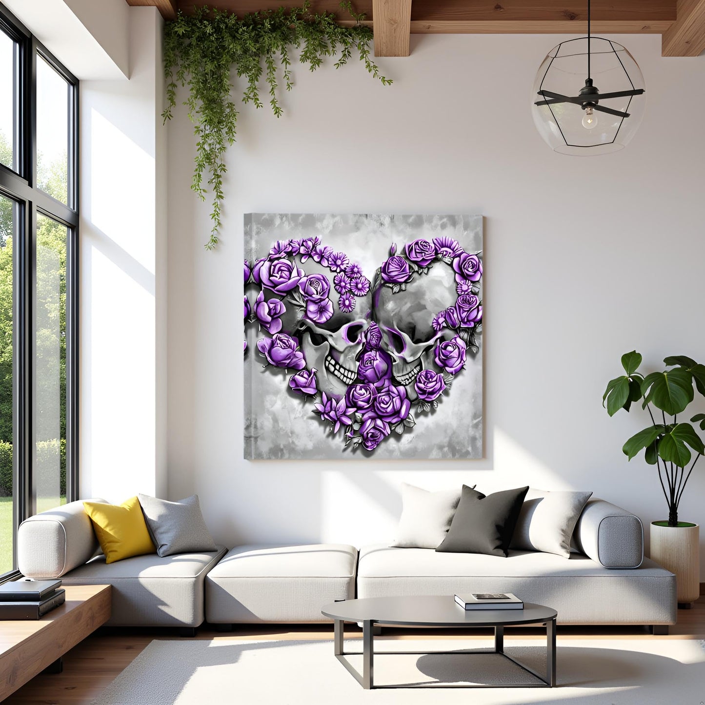 Artsbay Skull Wall Art Purple Skeleton Wall Decor Gothic Painting for Halloween Bedroomm Living Room 20" x 20"