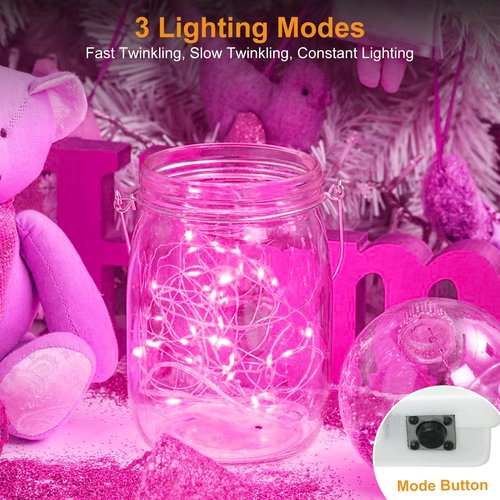 btfarm Valentine's Day 6 Pack Pink Fairy Lights Battery Operated 3 Modes, 7ft 20 Led Twinkle String Lights Waterproof, Bulk Small Mini Light for Mason Jars Christmas Vases Wedding Table Decorations