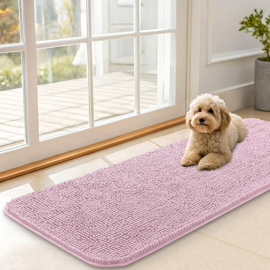 OLANLY Dog Door Mat - Absorbent Non-Slip Washable Doormat for Muddy Paws | 47x17, Dusty Rose