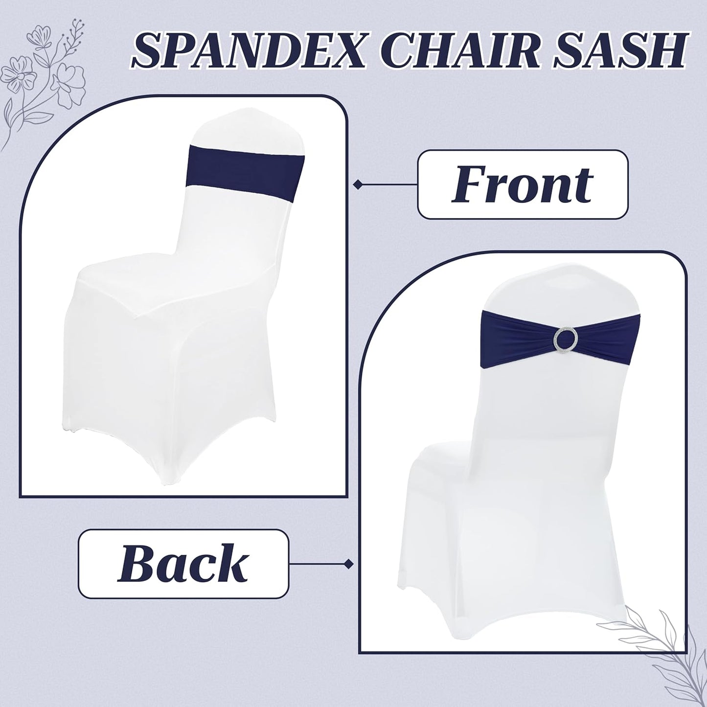 MDS Premium Spandex Chair Sashes - Stretchy Bow Covers with Buckle Slider | Universal Fit for Weddings & Events - Navy Blue