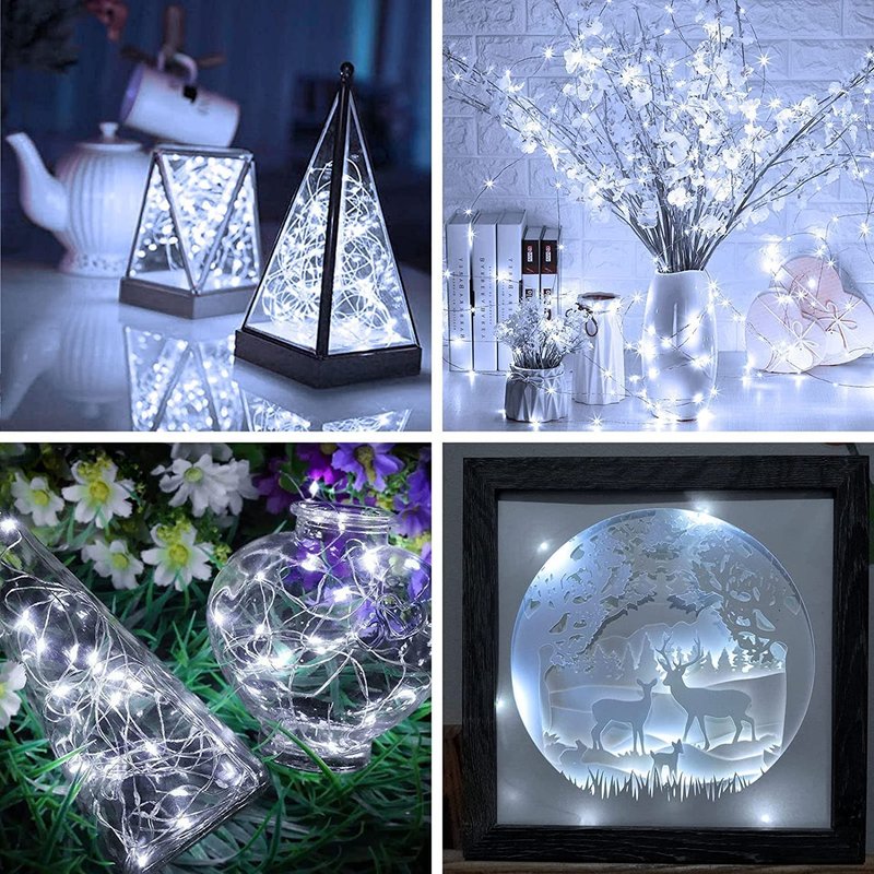6 Pack Fairy Lights Battery Operated 7ft 20 LED Mini String Lights Twinkle Lights Silver Wire Firefly Starry Lights for Mason Jars Wedding Party Christmas Centerpiece Table Decorations, Cool White