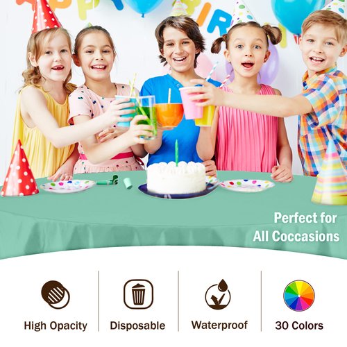 Exquisite 12-Pack Premium Plastic Tablecloth Pack of 12 Premium Plastic Tablecloth 84 Inch Round Table Cover - Light Mint