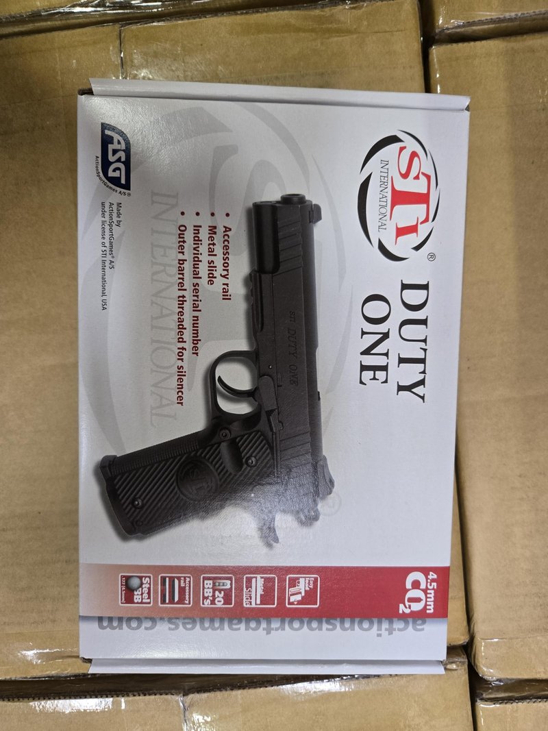 ASG STI Duty One 1911 CO2 Airgun, Full Metal, Non-Blowback, 4.5mm Steel BB, Black, Accessory Rail, Semi-Automatic