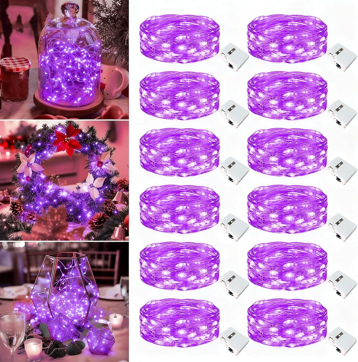 Skiennix 12 Pack Fairy Lights - 7ft Battery Operated 20 LED Twinkle Lights | Waterproof Purple for DIY Decor