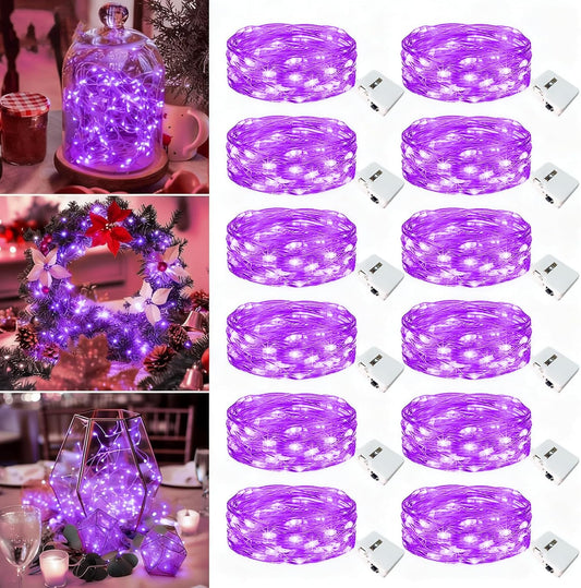 Skiennix 12 Pack Fairy Lights - 7ft Battery Operated 20 LED Twinkle Lights | Waterproof Purple for DIY Decor