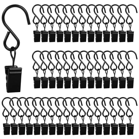 HOOSUN 46 Pack Curtain Hooks Clips,S Hooks for Hanging Outside String Lights,Metal Curtain Rod Hooks,Small Light Clips,Art Craft Display,Backdrop Clip,Stainless Steel S Curtain Hook Hanger for Drapes