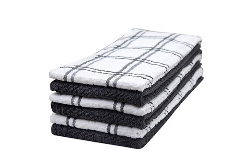 Dish Towel 16"x26" | Grey Windowpane Design | Kitchen Hand Towels, Large Tea Towel Set | Natural Ring Spun Cotton Dish Towels for Kitchen | Soft, Highly Absorbent | 400 GSM – 6 Pack