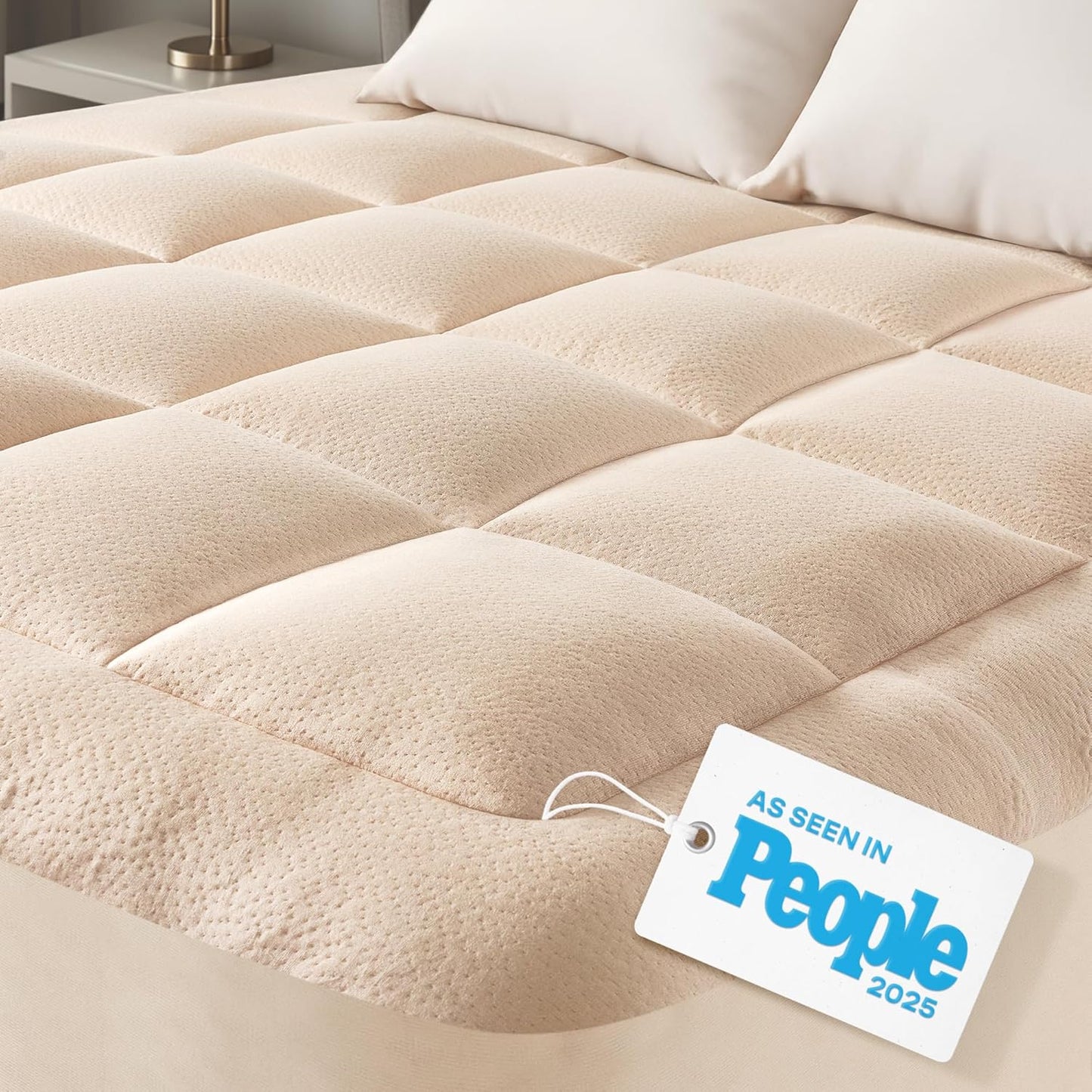 Niagara Sleep Solution Ultra Soft Full Size Mattress Topper - Bamboo Viscose Pillow Top for Back Pain Relief | Naturally Cooling, Beige