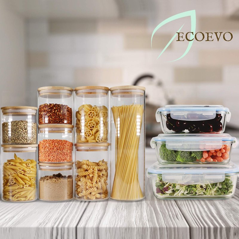 EcoEvo Glass Food Storage Containers Set, Large Size Containers with Lids, BPA-free Locking lids, 100% Leak Proof Glass Meal Prep Containers, Freezer to Oven Safe (2 Pack of 52oz)