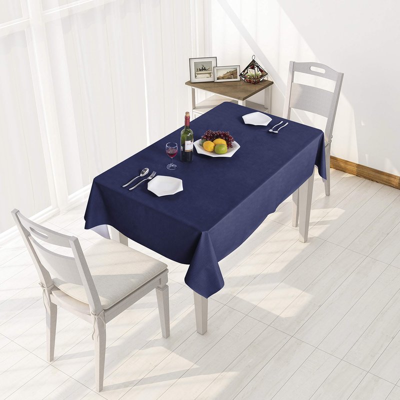 sancua 100% Waterproof Rectangle PVC Tablecloth - 52 x 70 Inch - Oil Proof Spill Proof Vinyl Table Cloth, Wipe Clean Table Cover for Dining Tables, Buffet Parties and Camping, Navy