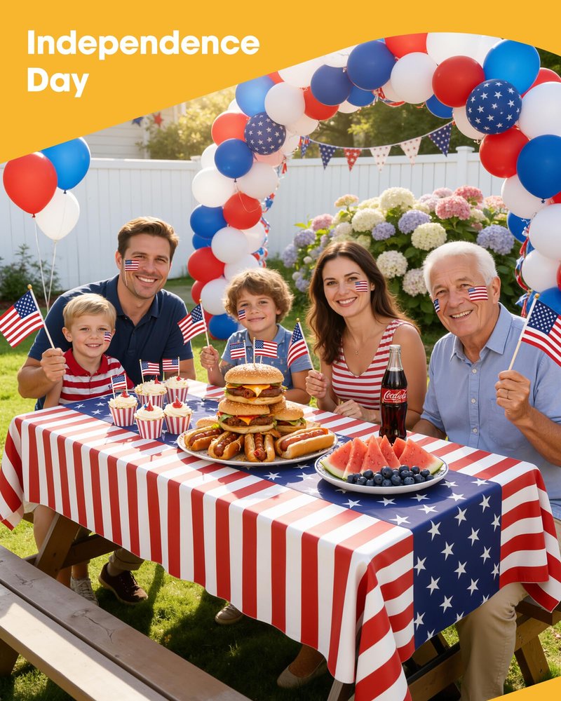 Niuara American Flag Tablecloth – 4 Pack 54" x 108" Disposable Patriotic Tablecloths for 6FT Tables, 4th of July Decorations, Independence Day & Memorial Day Party Supplies