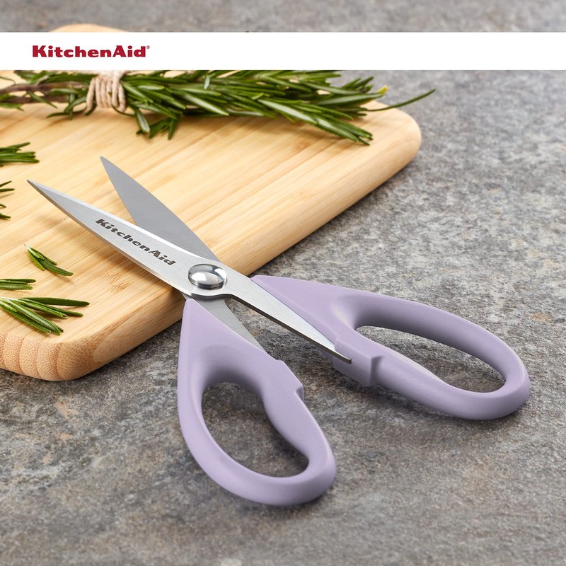 KitchenAid All Purpose Kitchen Shears with Protective Sheath Durable Stainless Steel Scissors,Dishwasher Safe,Soft Grip Comfort Handle,8.72 Inch,Lavendar Cream,(Pack of 2)