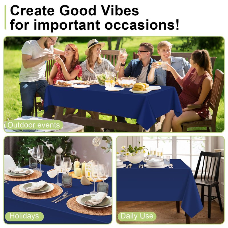 QIKSION Navy Blue Plastic Table Cloth Disposable 6 Pack, 54 x 108 Inch Tablecloths for Party, Graduation, Patriotic, Veterans Day Decorations, Dark Blue Rectangle Table Cover