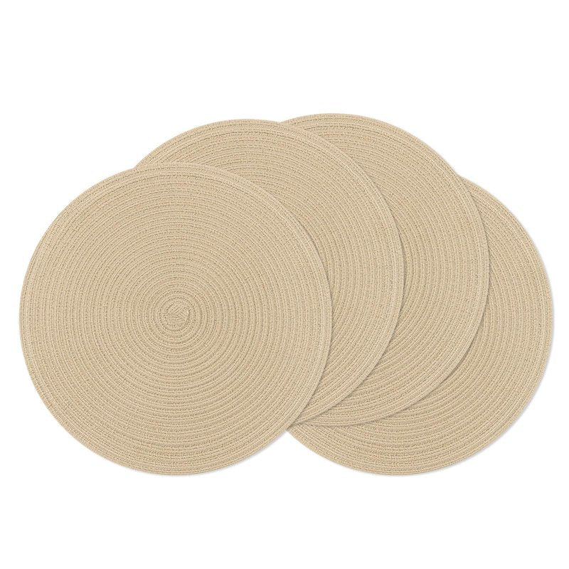 SHACOS 15 inch Round Braided Placemats Set of 4 Cotton Polyester Place Mats Washable Kitchen Dining Table Mats for Dinner Party Table Decor (Light Beige, 4)