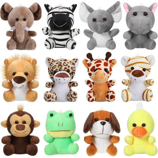 Skylety 12pcs Mini Safari Stuff Animal 3.9 Inch Cute Jungle Stuffed Animal Lion Rabbit Owl Hedgehog Monkey Tiger Zebra Elephant Leopard Hippopotamus Rhinoceros for Easter
