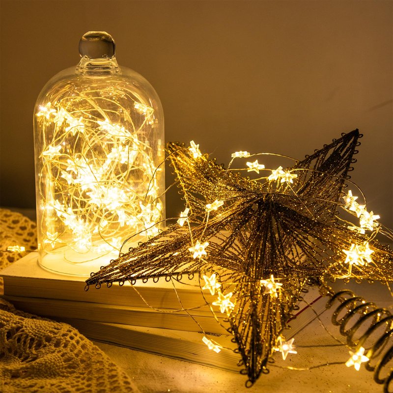 ZELUXDOT Star String Lights Plug in,40FT 120 LEDs Star Fairy Lights,Waterproof Starry Light with 8 Modes Remote for Outdoor Indoor Christmas Wedding Garden Ramadan Decor,Silver Wire,Warm White