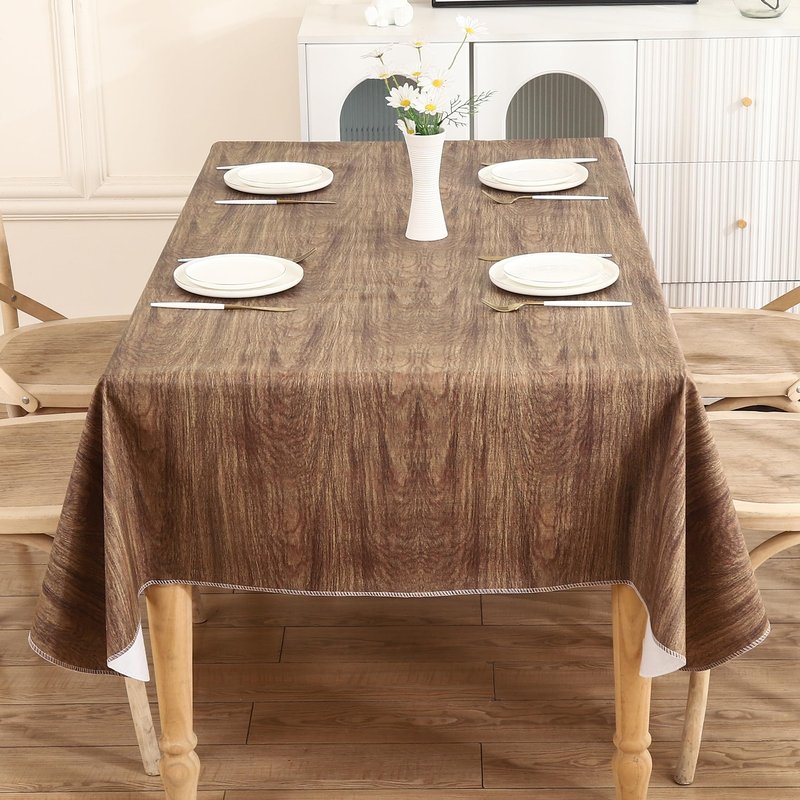 Walrus Heavy Duty Vinyl Tablecloth with Flannel Backing Waterproof Oil-Proof Plastic Table Cloth Stain-Resistant Wipeable Rectangle or Square Table Cover for Indoor and Outdoor (Wood, 52X70 Inch)