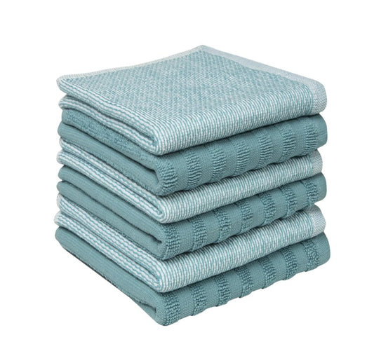 Bumble Premium Dish Cloths 13"x13" (6 Pack) | 100% Natural Ring Spun Cotton | 400 GSM | Highly Absorbent & Soft |Yarn Dyed & Solid Dyed Terry Dish Cloth Set - Aqua