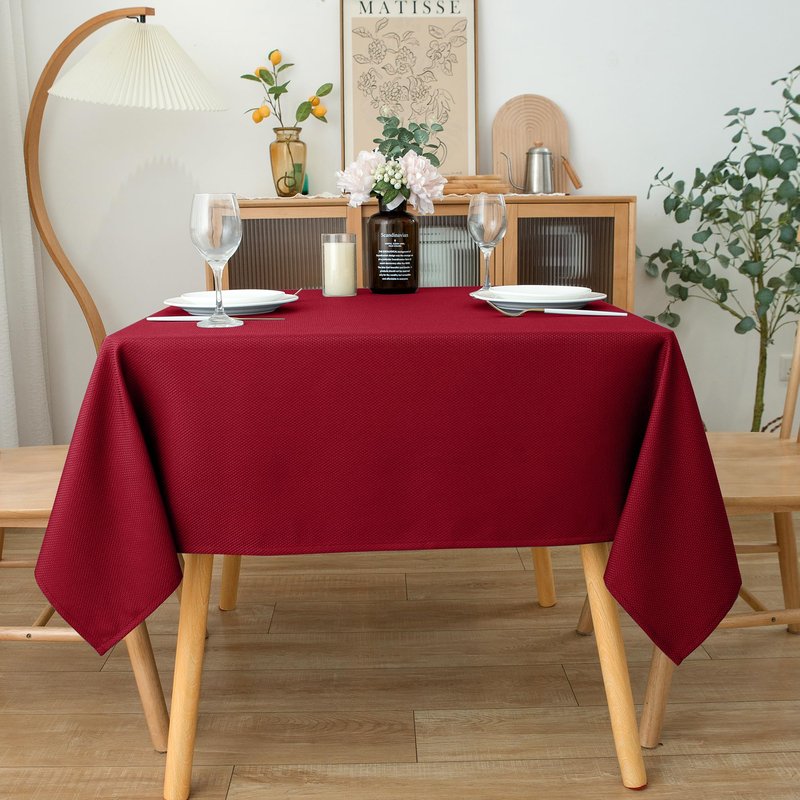Biscaynebay Textured Fabric Christmas Square Tablecloths 54x54 Inches, Red Water Resistant Spill Proof Tablecloths for Dining, Kitchen, Wedding and Parties, Machine Washable