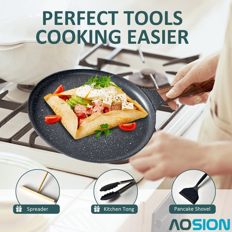 AOSION Crepe Pan 11 inch Nonstick Dosa Tawa Pan, Ceramic crepe pan,Tortilla Pan for Pancake Omelette Steak Frying Egg with Ergonmic Handle,For All Stoves
