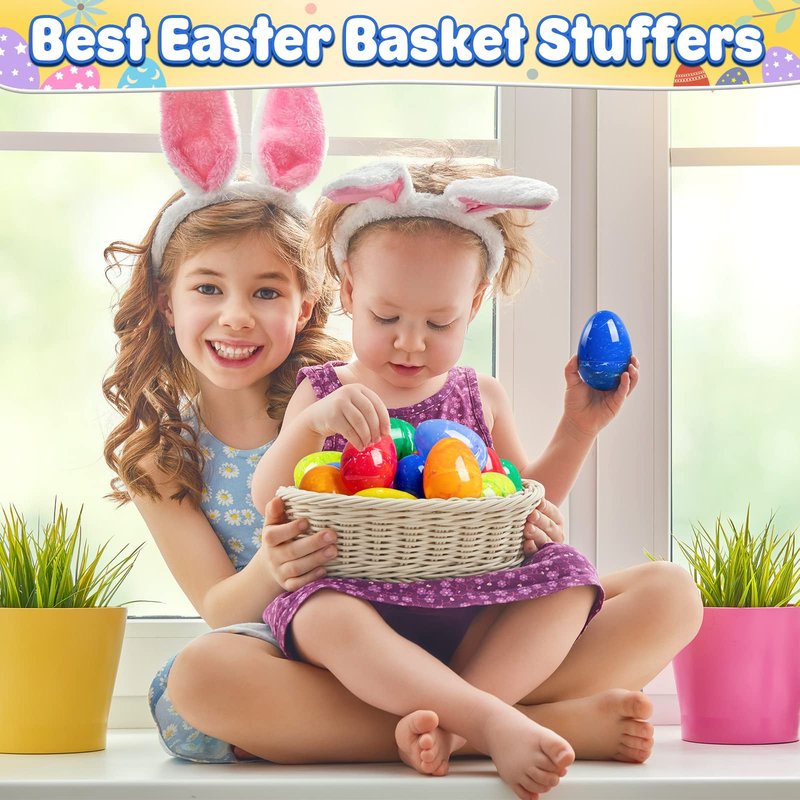 OleFun 72 PCS Plastic Empty Easter Eggs, 3.15'' Large Bulk Painted Easter Eggs in 8 Colors, Hinged Fillable Eggs for Easter Egg Hunt, Surprise Eggs, Basket Stuffers, Easter Party Favor for Kids