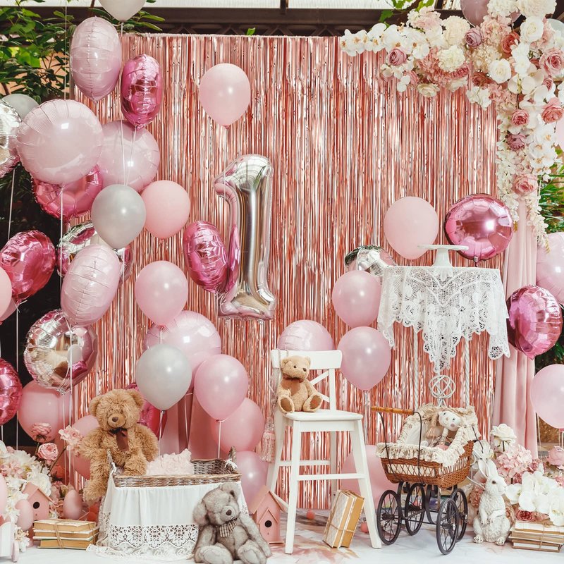 Crosize 4 Pack 3.3 x 9.9 ft Rose Gold Foil Fringe Backdrop Curtain, Streamer Backdrop Curtains, Streamers Birthday Party Decorations, Tinsel Curtain for Parties, Photo Booth Backdrops, Party Décor