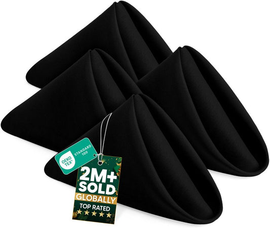 Utopia Home [24 Pack, Black] Cloth Napkins 20x20 Inches, 100% Polyester Hemmed Edges, Washable and Reusable Ideal for Parties, Weddings and Dinners