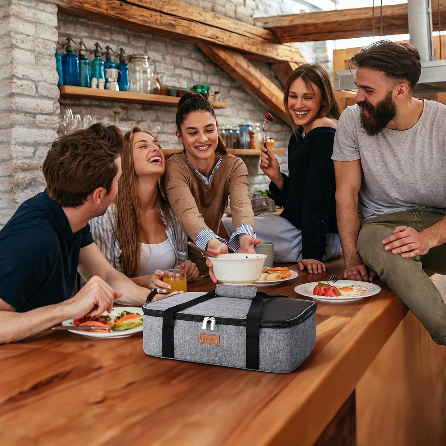 Lifewit Insulated Casserole Carrier - Double Decker Design for Hot or Cold Food | Fits 9"x13" Dish, Grey