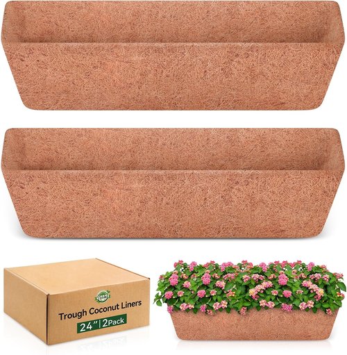 Halatool Coco Fiber Window Box Liners - 24 Inch Pre-Formed Natural Coir Planter Liners (2 Pack)