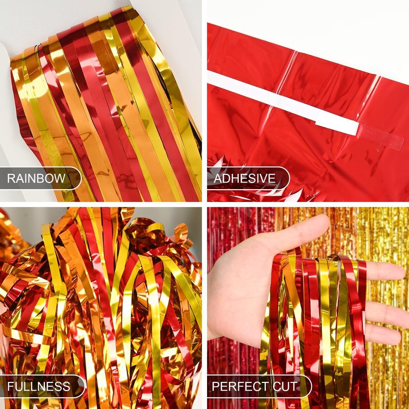 Rainbow Foil Fringe Curtains, 2 Pack 3.3x6.6ft Rainbow Metallic Tinsel Metallic Streamers Holiday Photo Booth Props Backdrop for Rainbow Birthday Wedding Bridal Shower New Years Party Decorations