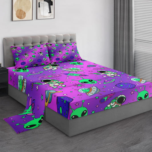 Pamnest Queen Size Bed Sheet Sets, Beach Sunset Palm Tree Soft Microfiber 4 Pcs Bedding Sets for Kids and Adults Bedroom Bed Decor, Red Retro Tropical Flat, Fitted Sheet and 2 Pillowcases